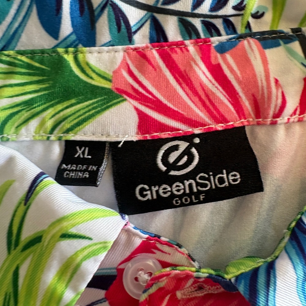 GreenSide Golf Polo Mens XL Hawaiian Floral Tropical Performance Stretch Shirt - Picture 3 of 7